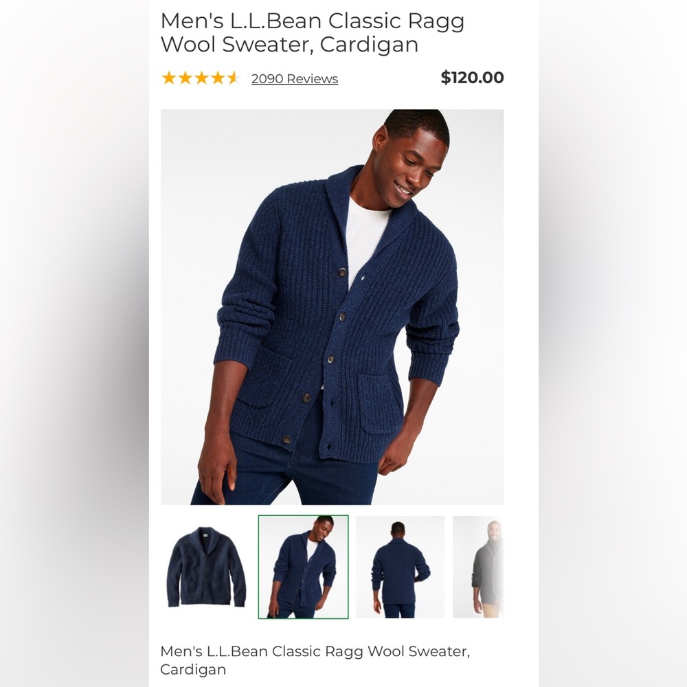 Men's L.L.Bean Classic Ragg Wool Sweater Cardigan